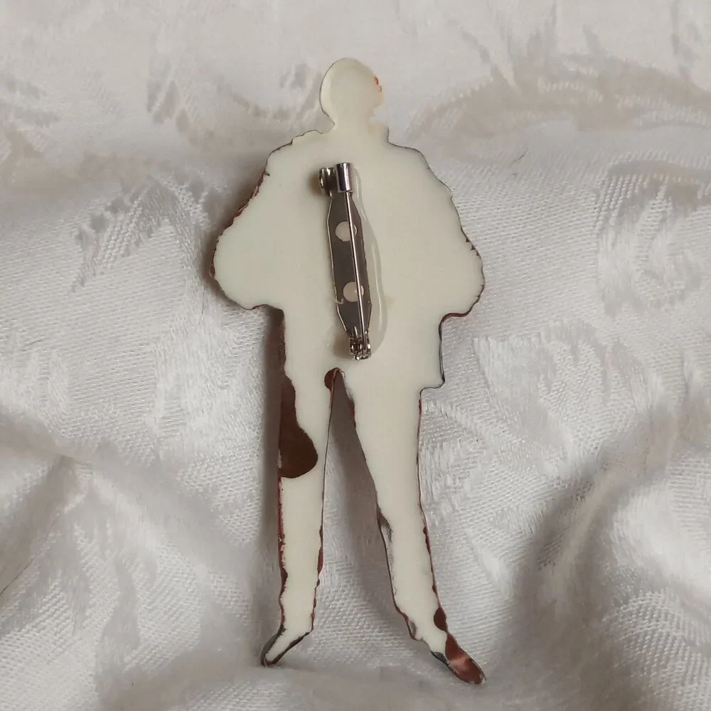 Vtg Molded handpainted Plastic Resin Fashion Lady menswear Brooch Pin 3.5in